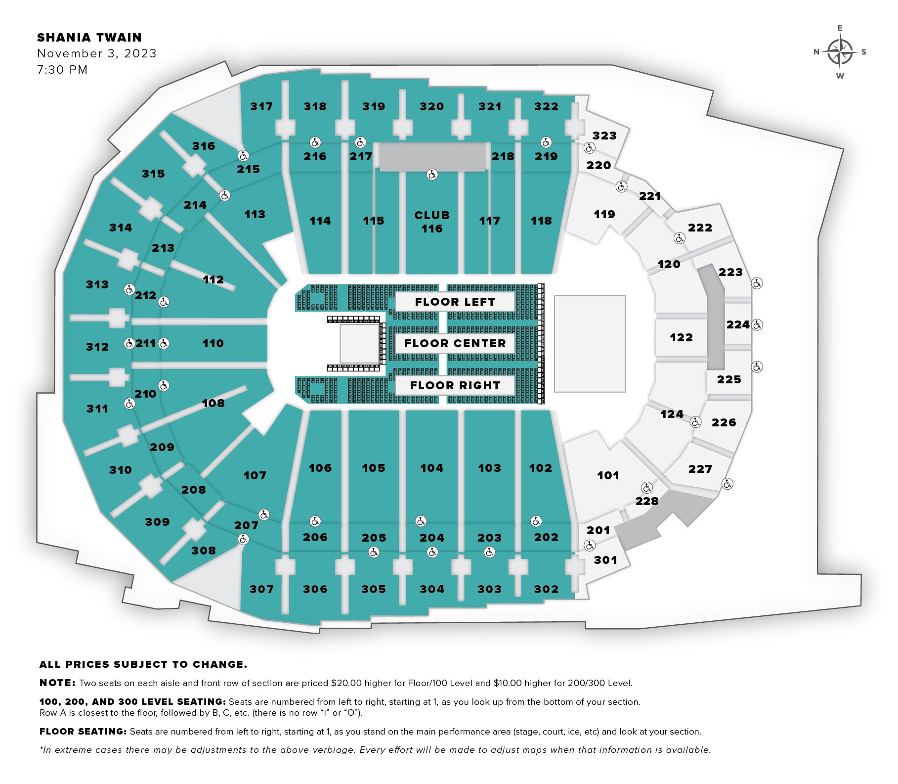 detailed wells fargo center seating chart with seat numbers